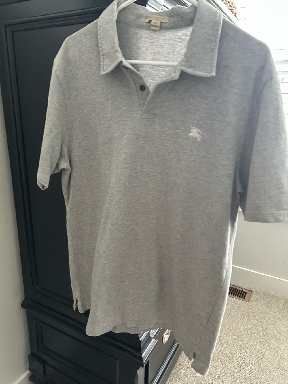 Burberry Light Gray Polo with Embroidered Logo